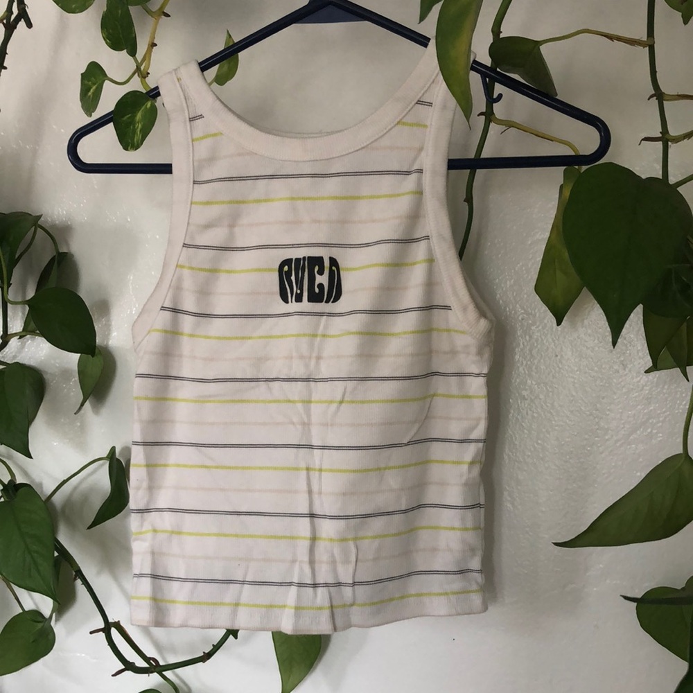 RVCA White and Green Striped Tank Top